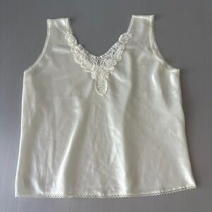 Vintage Escapades Lace Satin Camisole Top Tank Blouse Off-White Cream Size Large